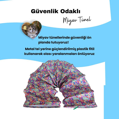 Miyav Çiçek Desenli Katlanabilir Uzun Kedi Tüneli 125 Cm