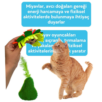 Miyav Meksika Temalı Kedi Oyuncak Seti | Hışırtılı Kaktüs Tırmalama, Çıngıraklı Taco ve Hışırtılı Avokado