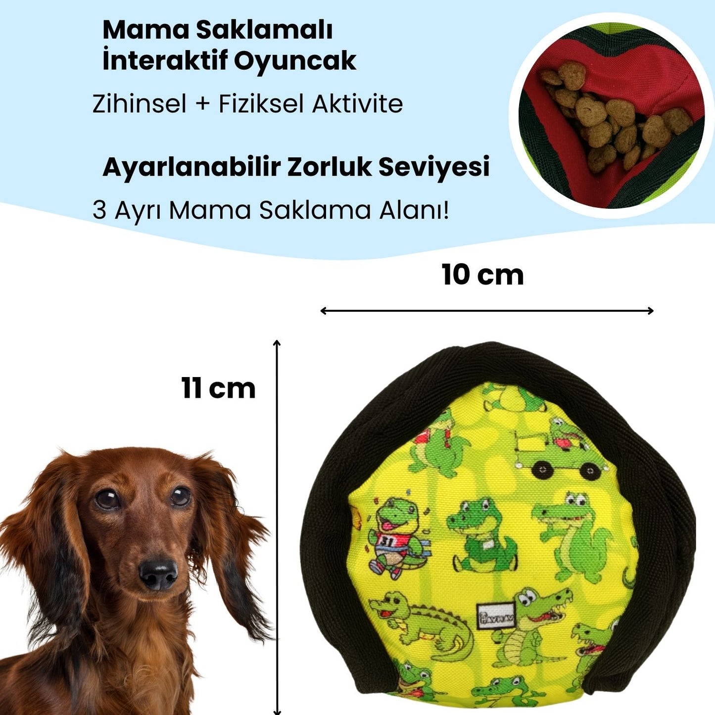 Timsah Desenli Lotus Köpek Mama Saklamalı Zeka Oyuncağı