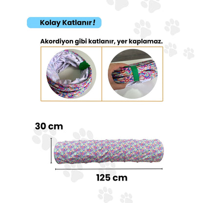 Miyav Çiçek Desenli Katlanabilir Uzun Kedi Tüneli 125 Cm
