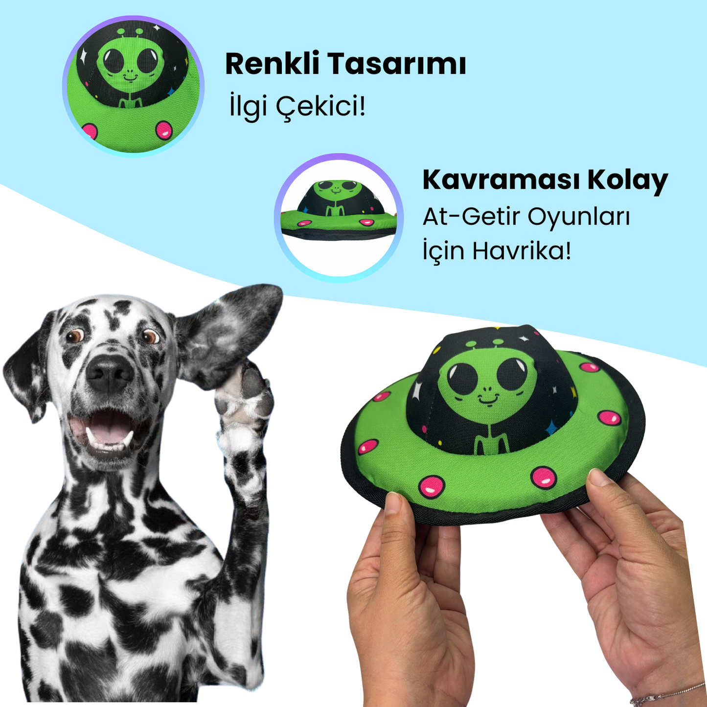 Havhav Uzaylı Dostum Köpek Oyuncak Seti Vikvik Sesli Uzaylı ve Peluş Ufo Köpek Oyuncakları