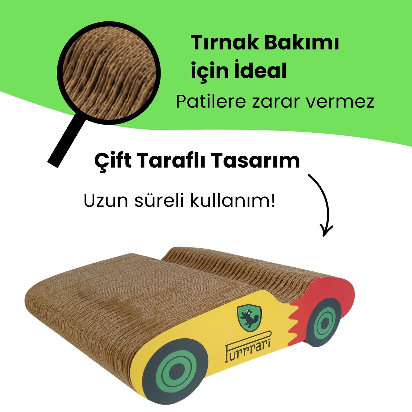 Purrari Kedi Tırmalama Kartonu 30 cm – Çift Taraflı Tırmalama Tahtası, Tırnak Bakımı