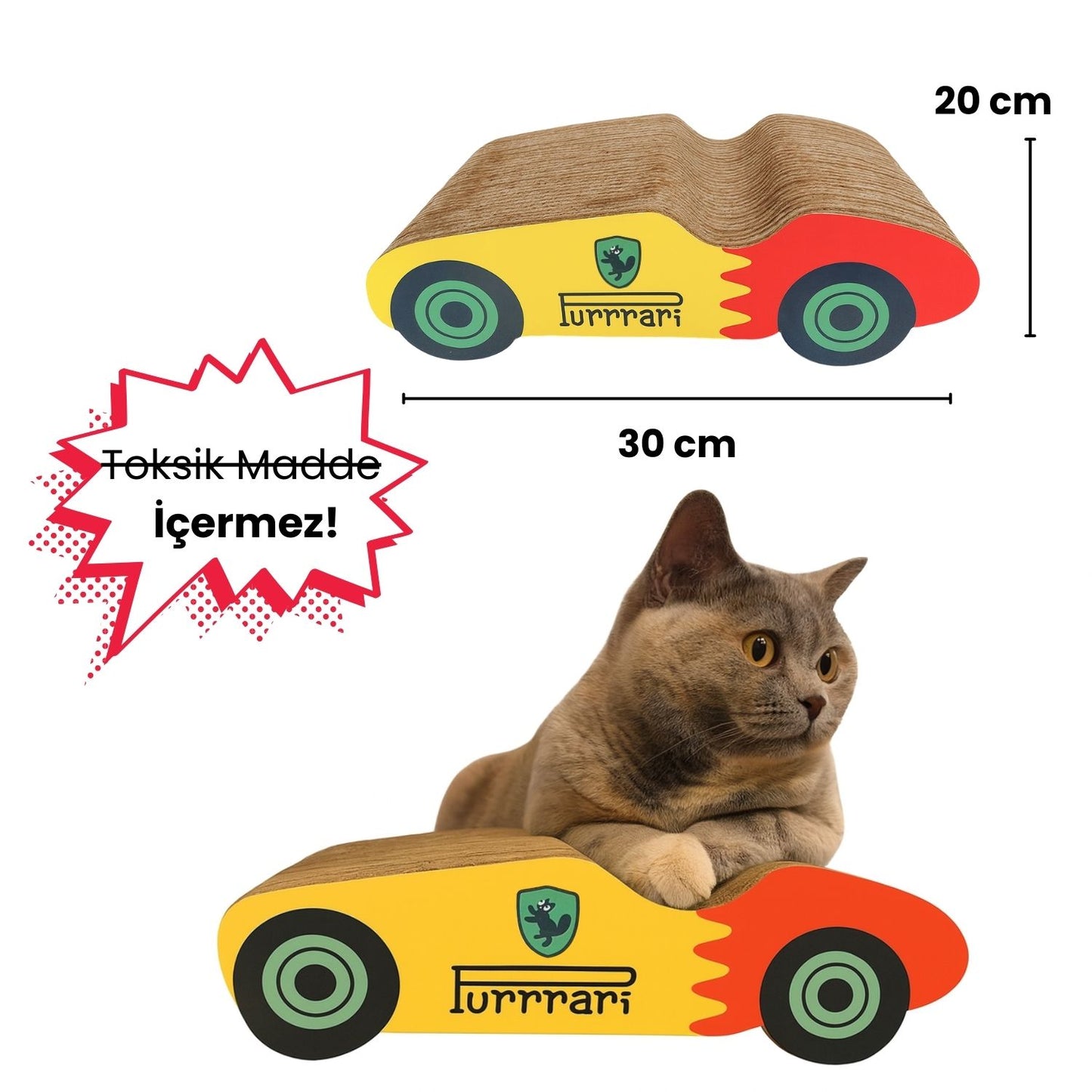 Purrari Kedi Tırmalama Kartonu 30 cm – Çift Taraflı Tırmalama Tahtası, Tırnak Bakımı