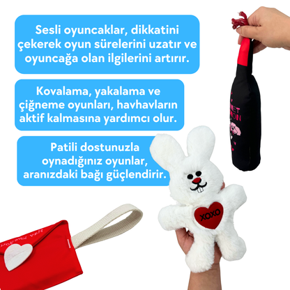 Hav Love You Peluş Köpek Oyuncak Seti Vikvikli Şarap, Hışırtılı Tavşan, Çekiştimeli Mektup