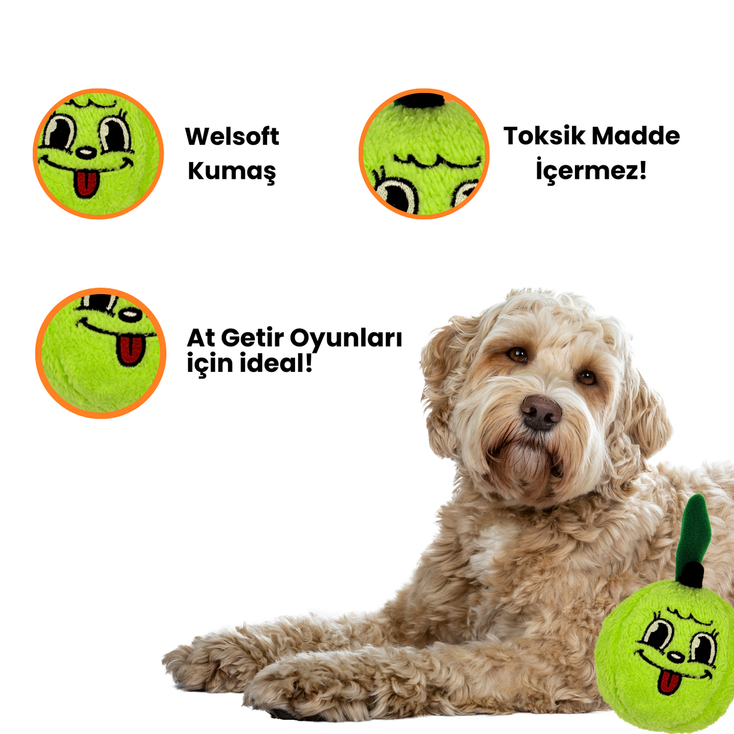 Haşarı Yeşil Elma Peluş Köpek Oyuncağı