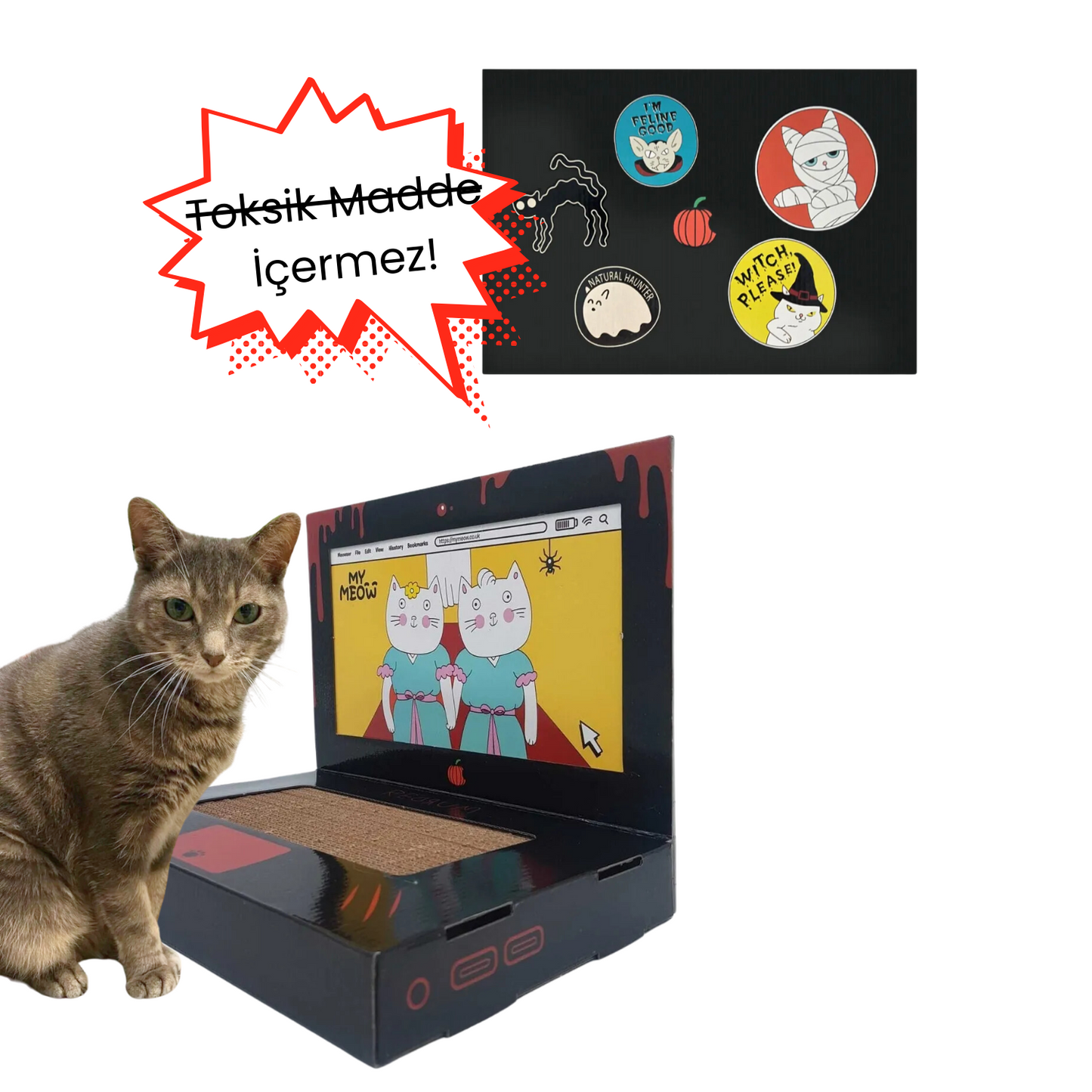 Laptop Tasarımlı Kedi Tırmalama Kartonu 30 cm