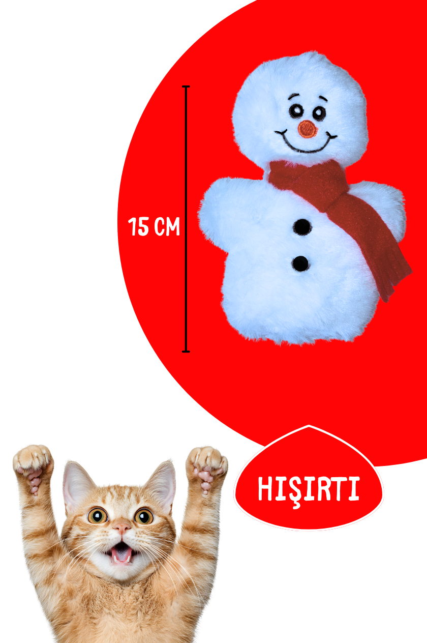 Kardan Adam Kedi Oyuncağı – Beyaz Hışırtılı Peluş - Kedi Oyuncağı