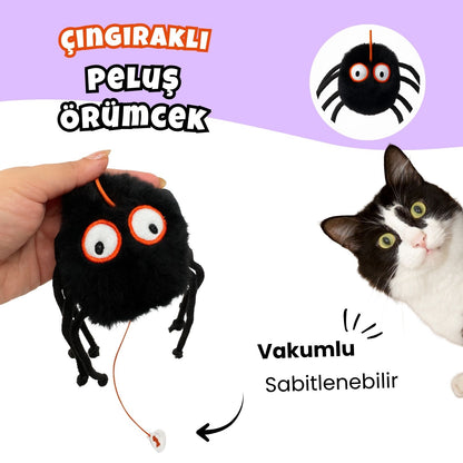 Cadılar Bayramı Temalı Kedi Oyuncak Seti | Hışırtılı Yarasa, Balkabağı Minder ve Örümcek Kedi Oltası