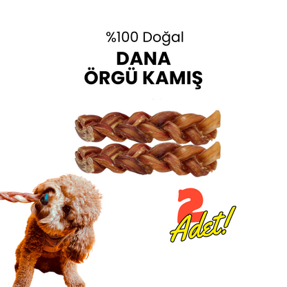 2 Adet Dana Örgü Kamış Çiğneme Çubuğu Köpek Ödülü