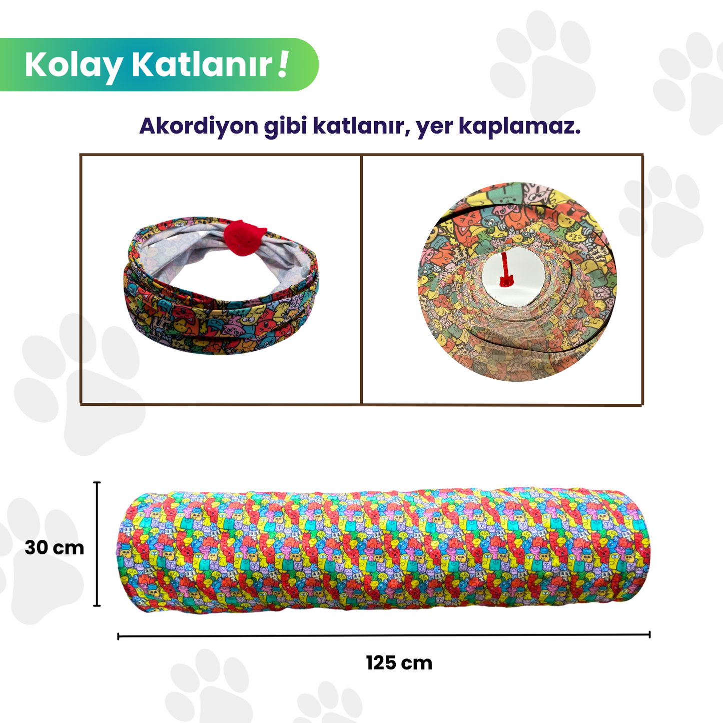 Kedi Desenli Uzun Kedi Tüneli 125 cm