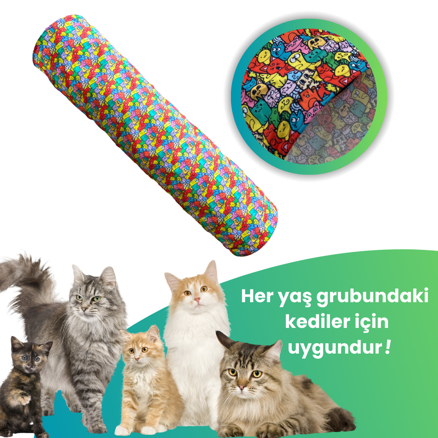 Kedi Desenli Uzun Kedi Tüneli 125 cm