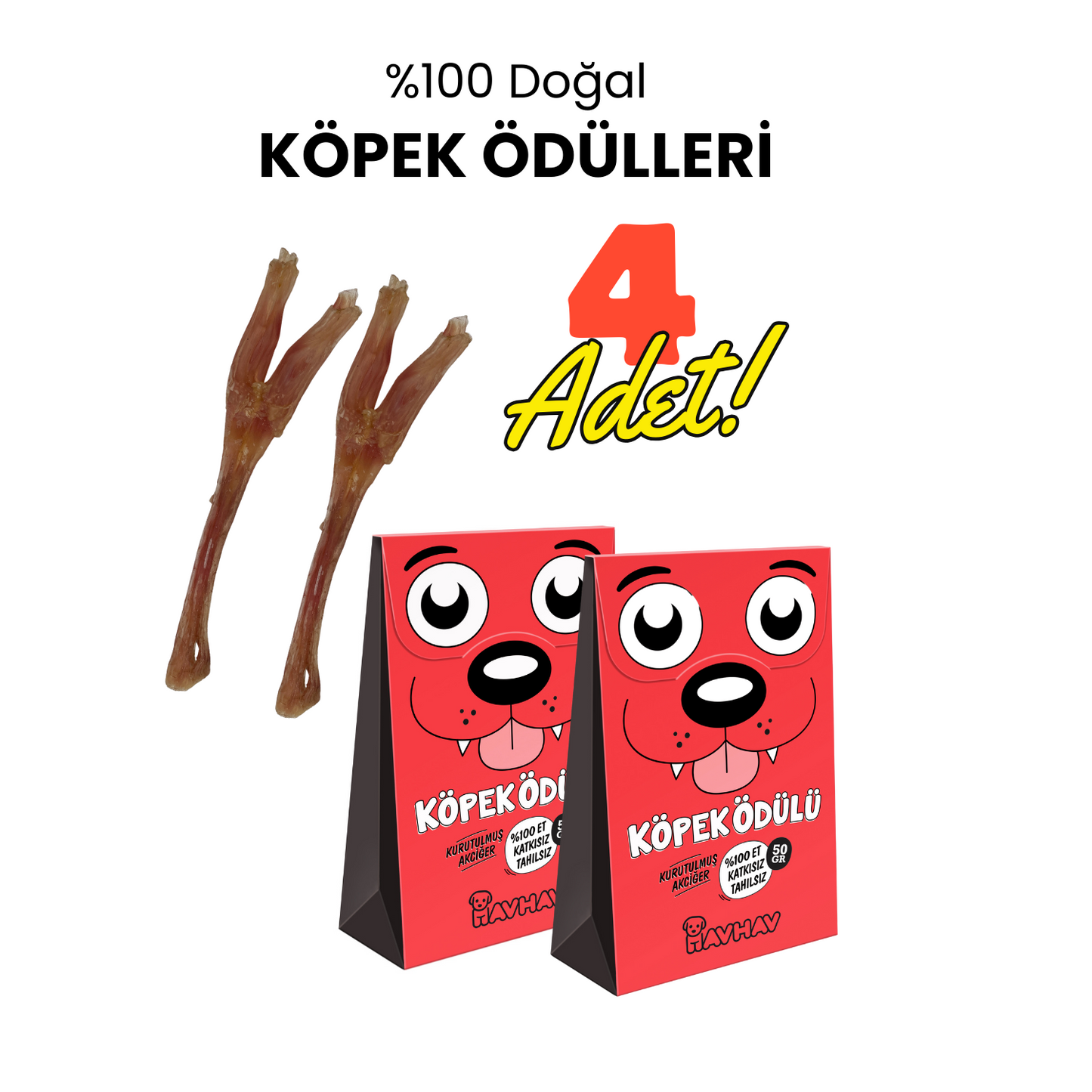 2 Adet Sığır Akciğer Köpek Ödül Maması ve 2 Adet Sığır Tendon Çiğneme Çubuğu