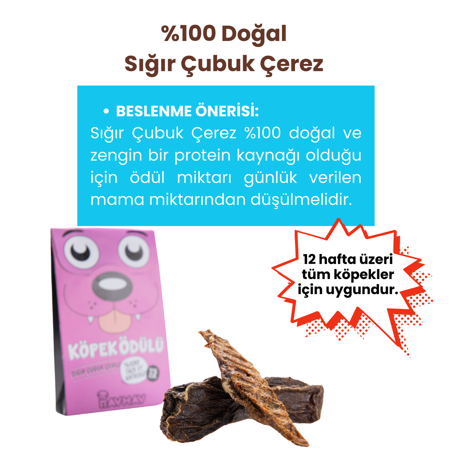 2 Adet Sığır Çerez Köpek Ödül Maması ve 2 Adet Sığır Tendon Çiğneme Çubuğu