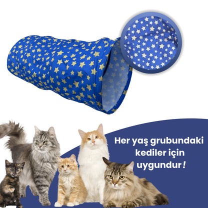 Yıldız Desenli Renkli Kedi Tüneli 60 cm