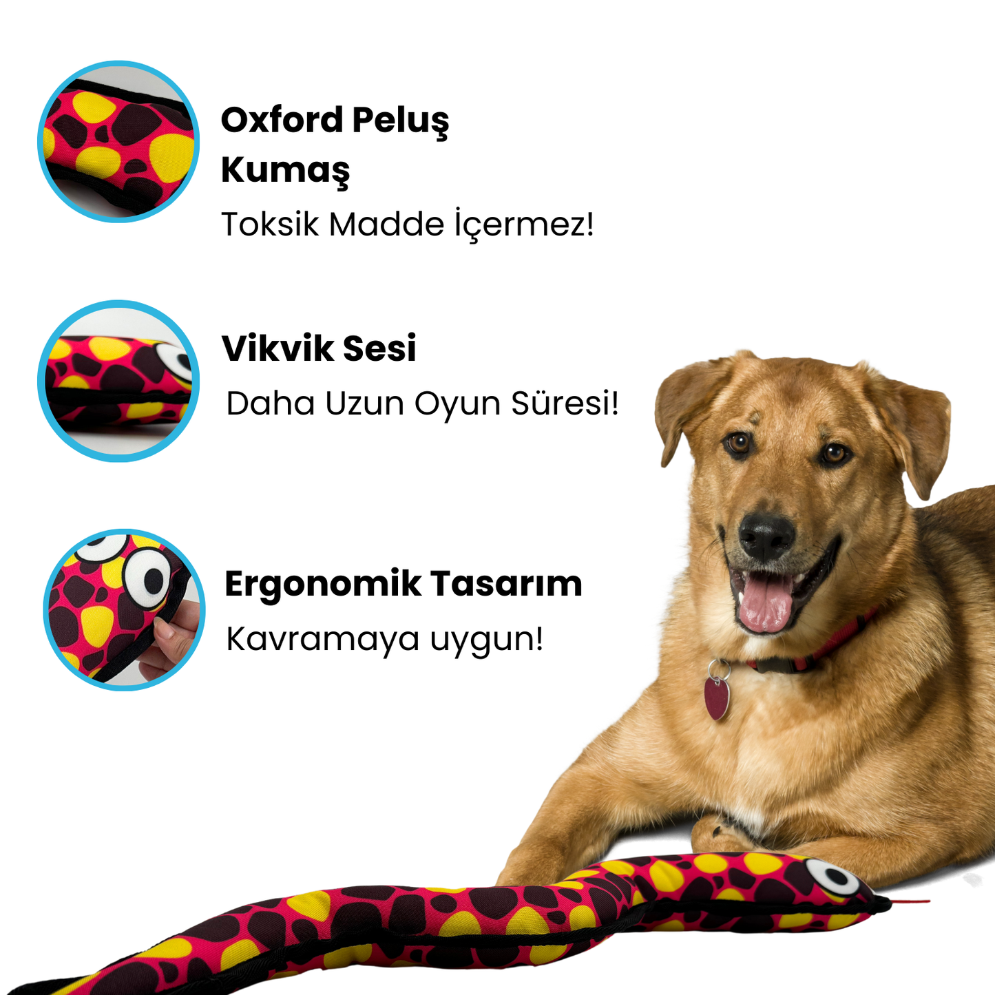 Vikvik Sesli Peluş Yılan Köpek Oyuncağı