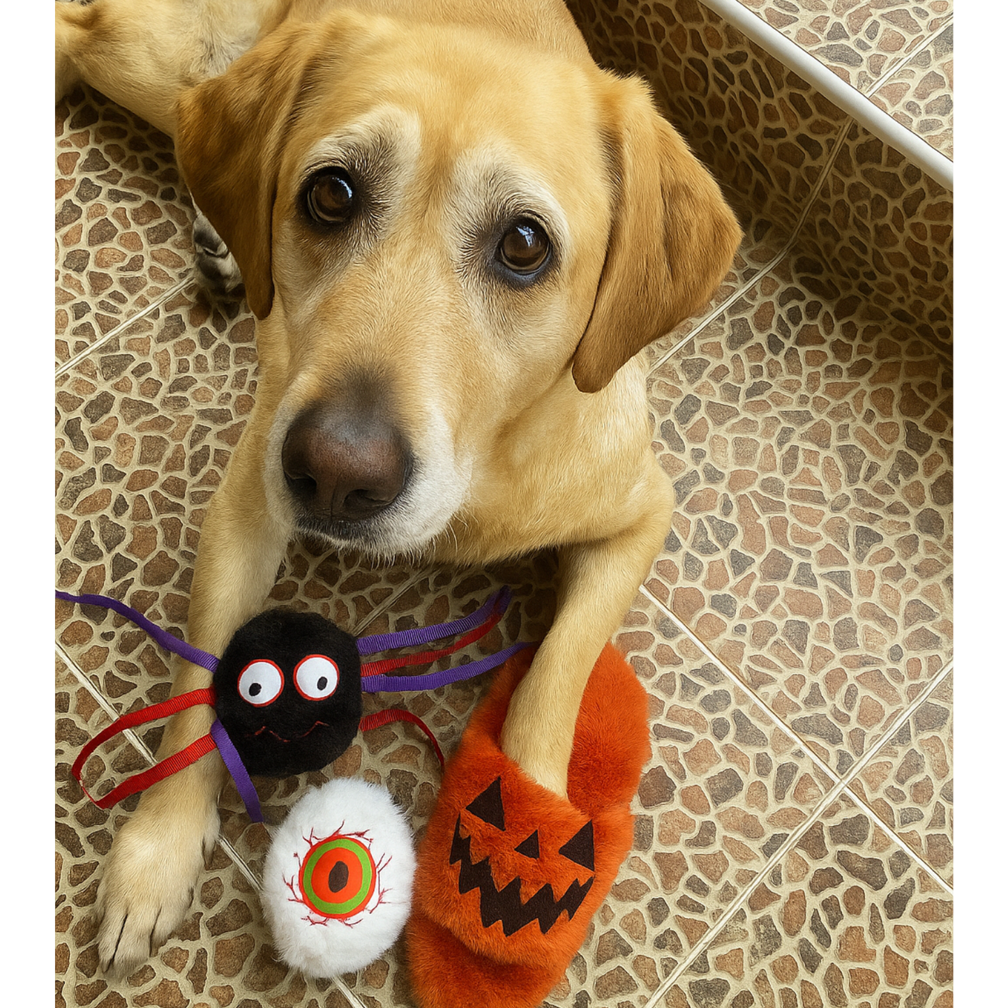 Havhav Cadılar Bayramı Temalı Köpek Oyuncak Seti | Hışırtılı Peluş Terlik, Peluş Örümcek ve Göz Oyun Topu