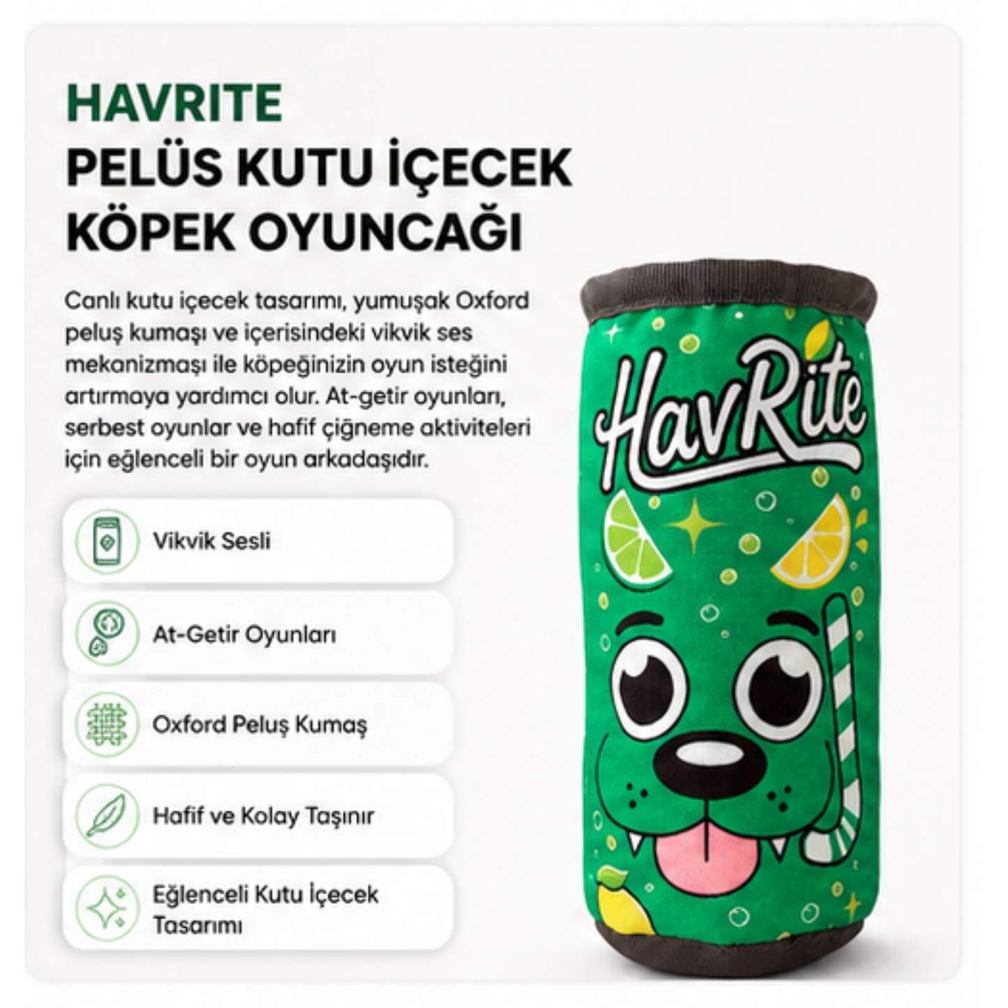 HAVrite Peluş Kutu İçecek Köpek Oyuncağı | Vikvik Sesli, At-Getir Köpek Oyuncağı
