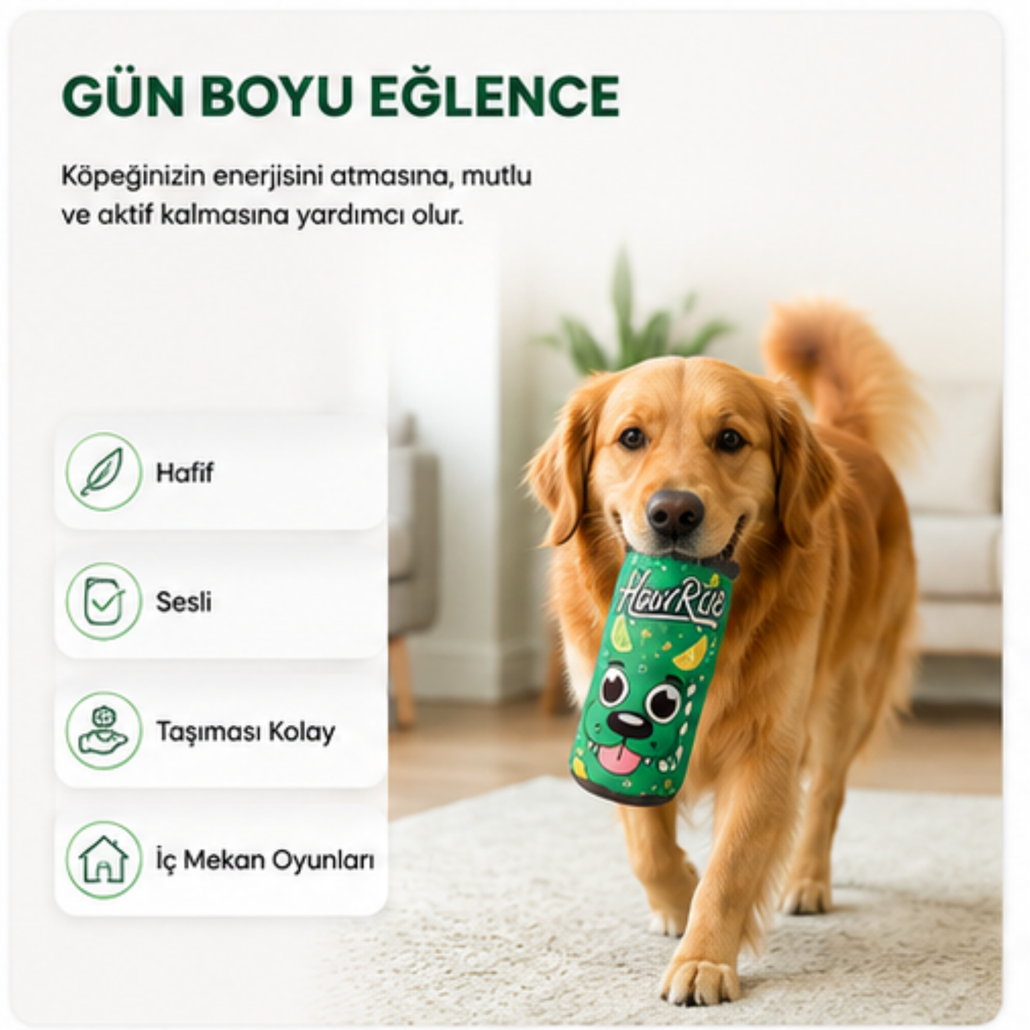 HAVrite Peluş Kutu İçecek Köpek Oyuncağı | Vikvik Sesli, At-Getir Köpek Oyuncağı
