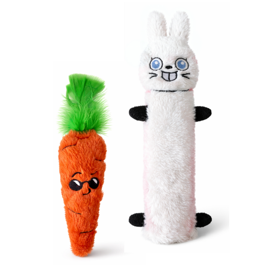 Miyav Easter 2’li Kedi Oyuncak Seti – Ponponlu Hışırtılı Peluş Tavşan ve Catnipli Tüylü Havuç