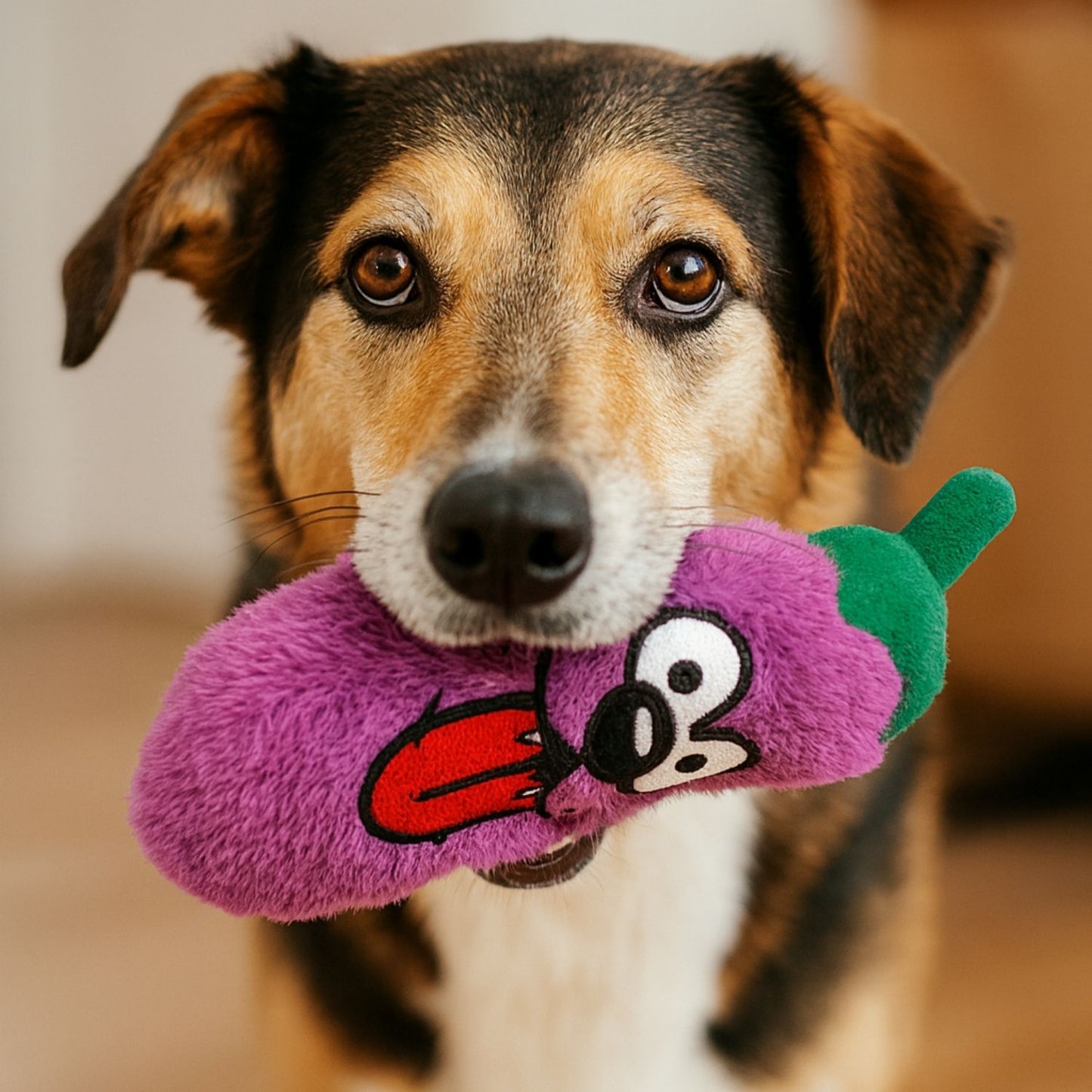 Tombik Patlıcan Peluş Köpek Oyuncağı | Hışırtı Sesli Mor Köpek Oyun Uyku Arkadaşı