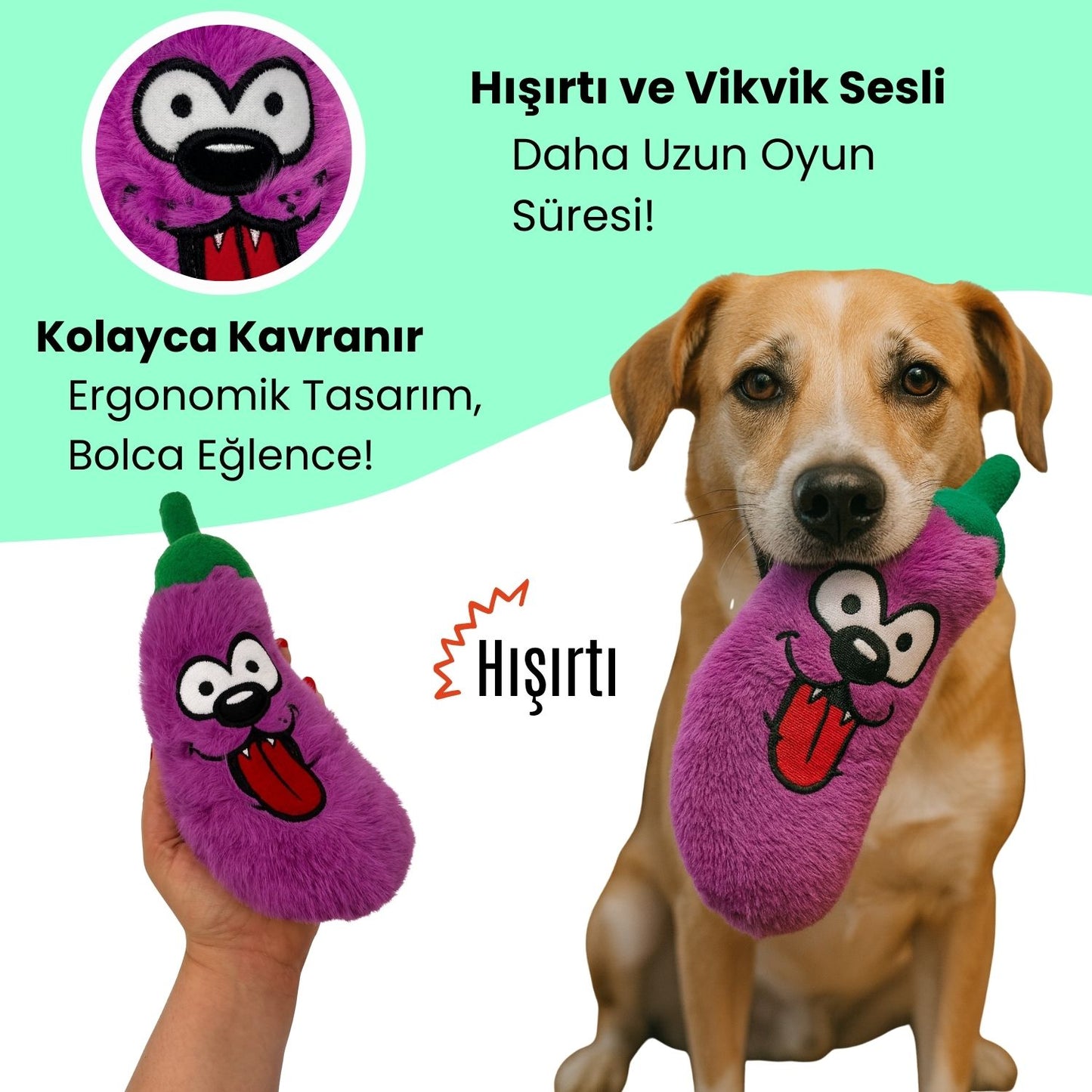 Tombik Patlıcan Peluş Köpek Oyuncağı | Hışırtı Sesli Mor Köpek Oyun Uyku Arkadaşı