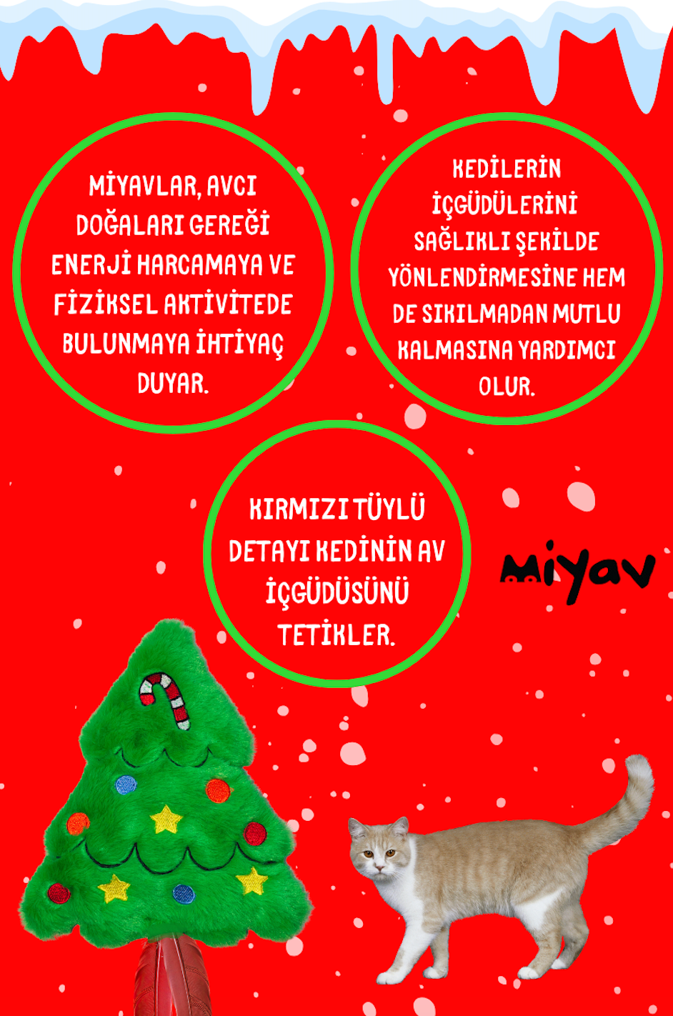 Yılbaşı Çam Ağacı Kedi Oyuncağı – Kırmızı Tüylü Peluş Kedi Oyuncağı