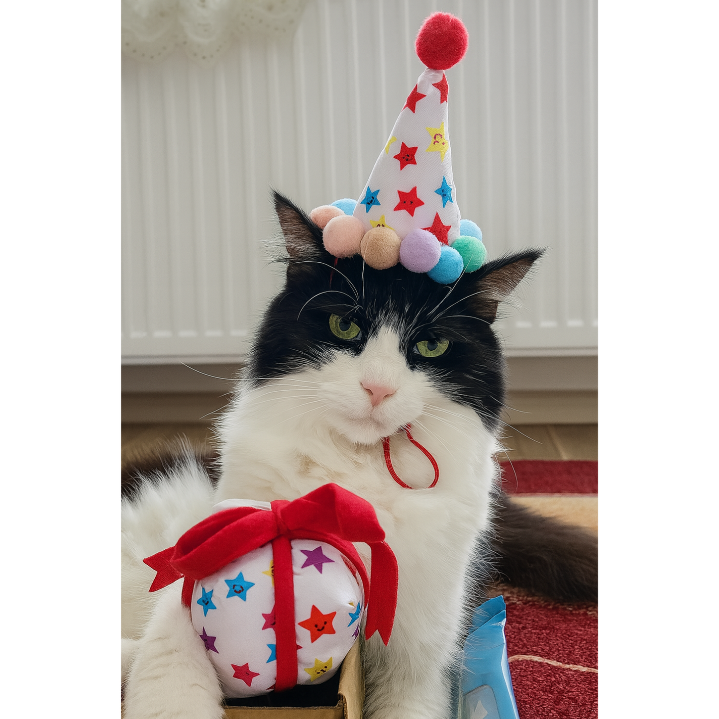 Kedi Parti Kutusu 4’lü Set | Parti Şapkası, Peluş Pasta, Peluş Hediye Kutusu ve Ödül Maması