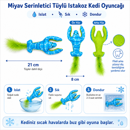 Serinletici 3’lü Kedi Oyuncak Seti – Köpek Balığı, Tüylü Istakoz ve Renkli Balık - Islat, Sık, Dondur