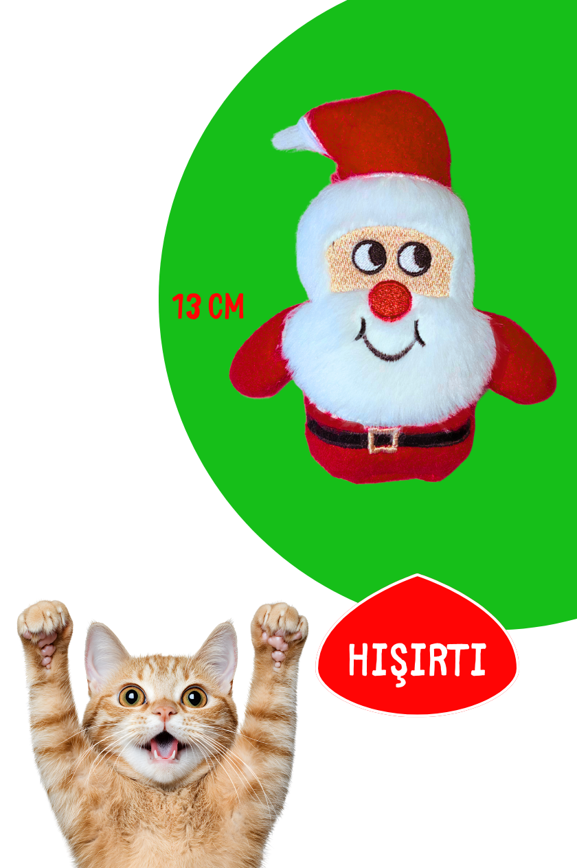 Noel Baba Peluş Kedi Oyuncağı Çıngırak Sesli – Yılbaşı Özel Tasarım Hediye Paketi