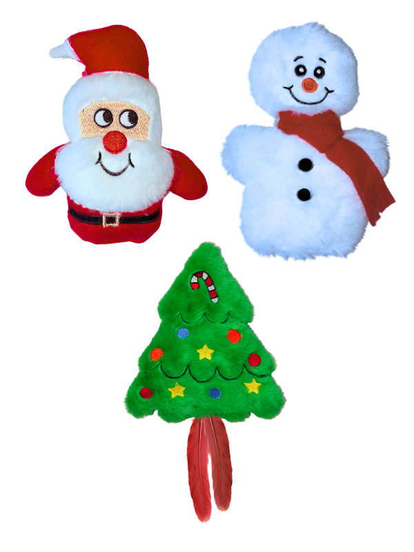 Yılbaşı 3’lü Kedi Oyuncak Seti – Noel Baba, Kardan Adam & Yılbaşı Ağacı Kedi Oyuncakları