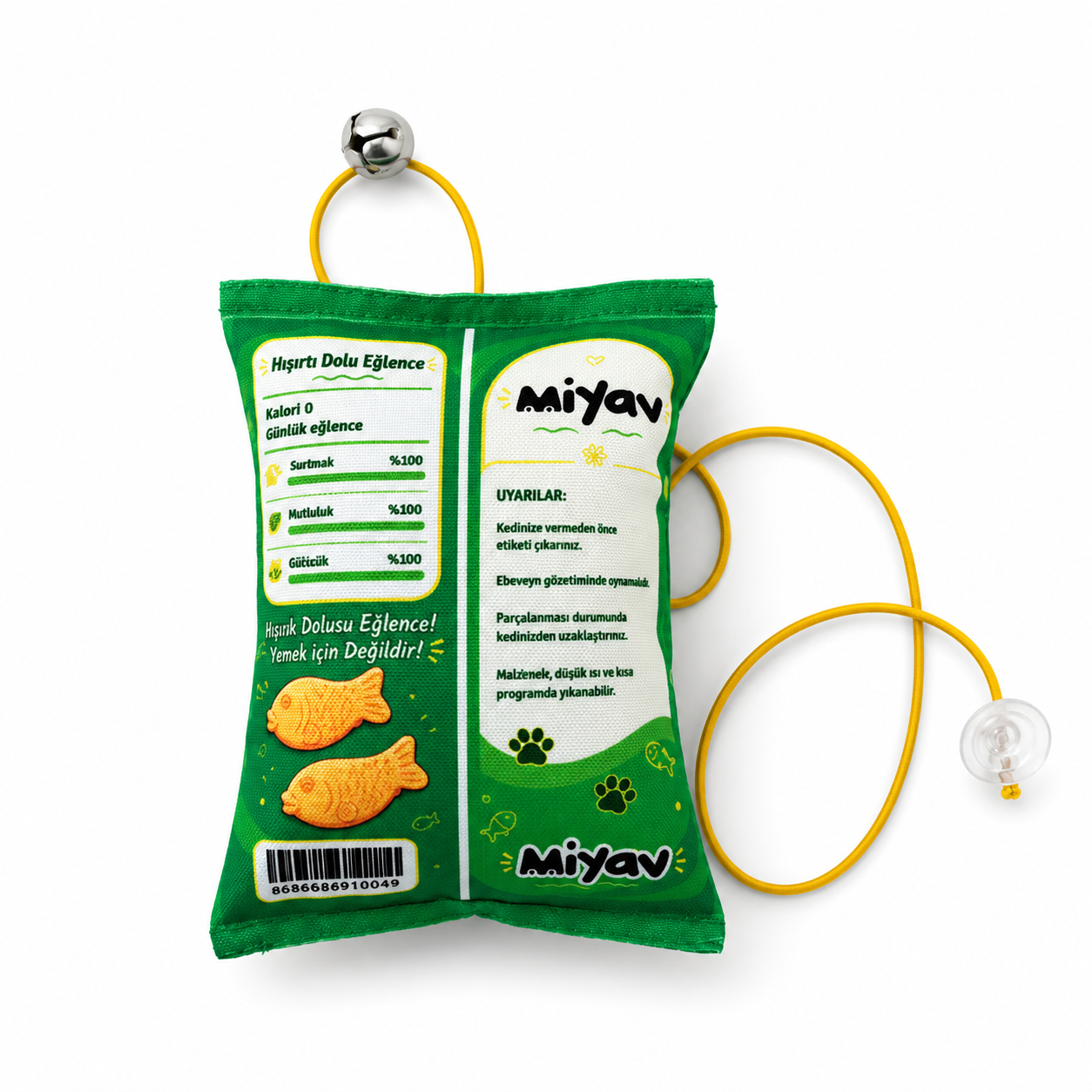 Miyavs Peluş Cips Kedi Oyuncağı Asmalı Lastilki Kedi Oyun Oltası