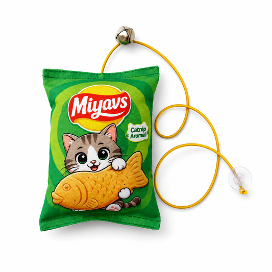Miyavs Peluş Cips Kedi Oyuncağı Asmalı Lastilki Kedi Oyun Oltası