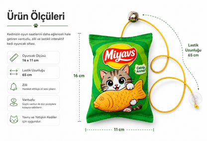 Miyavs Peluş Cips Kedi Oyuncağı Asmalı Lastilki Kedi Oyun Oltası