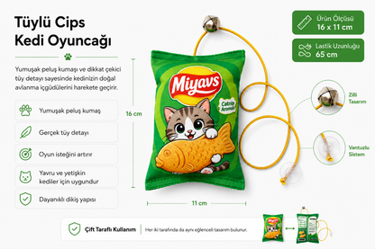 Miyavs Peluş Cips Kedi Oyuncağı Asmalı Lastilki Kedi Oyun Oltası