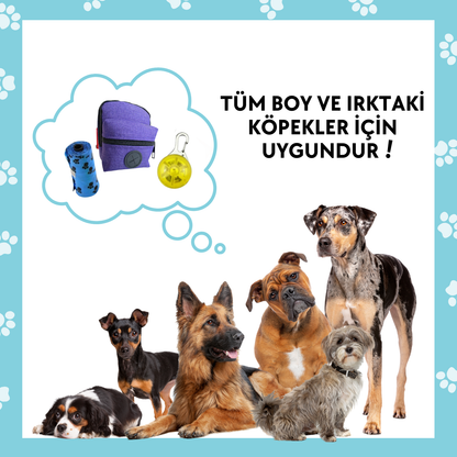 Havhav Köpek Gezdirme Seti Köpek Çantası, 4 Rulo Kaka Poşeti ve Tasma Ucu Led Işık