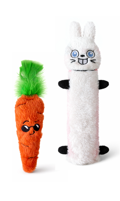 Miyav Easter 2’li Kedi Oyuncak Seti – Ponponlu Hışırtılı Peluş Tavşan ve Catnipli Tüylü Havuç