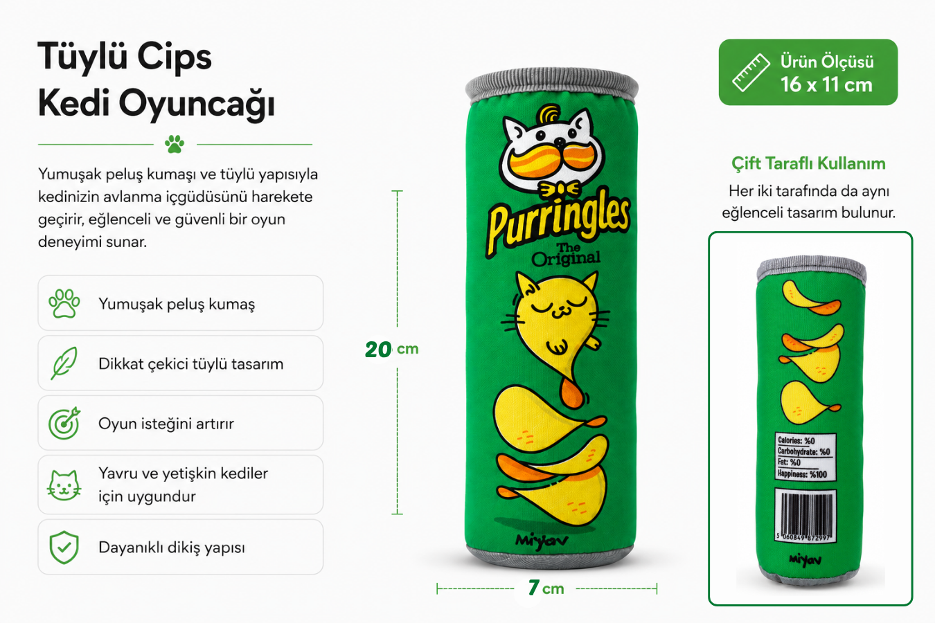 Purringles Catnipli Tekmeleme Kedi Oyuncağı Peluş Cips Sarı