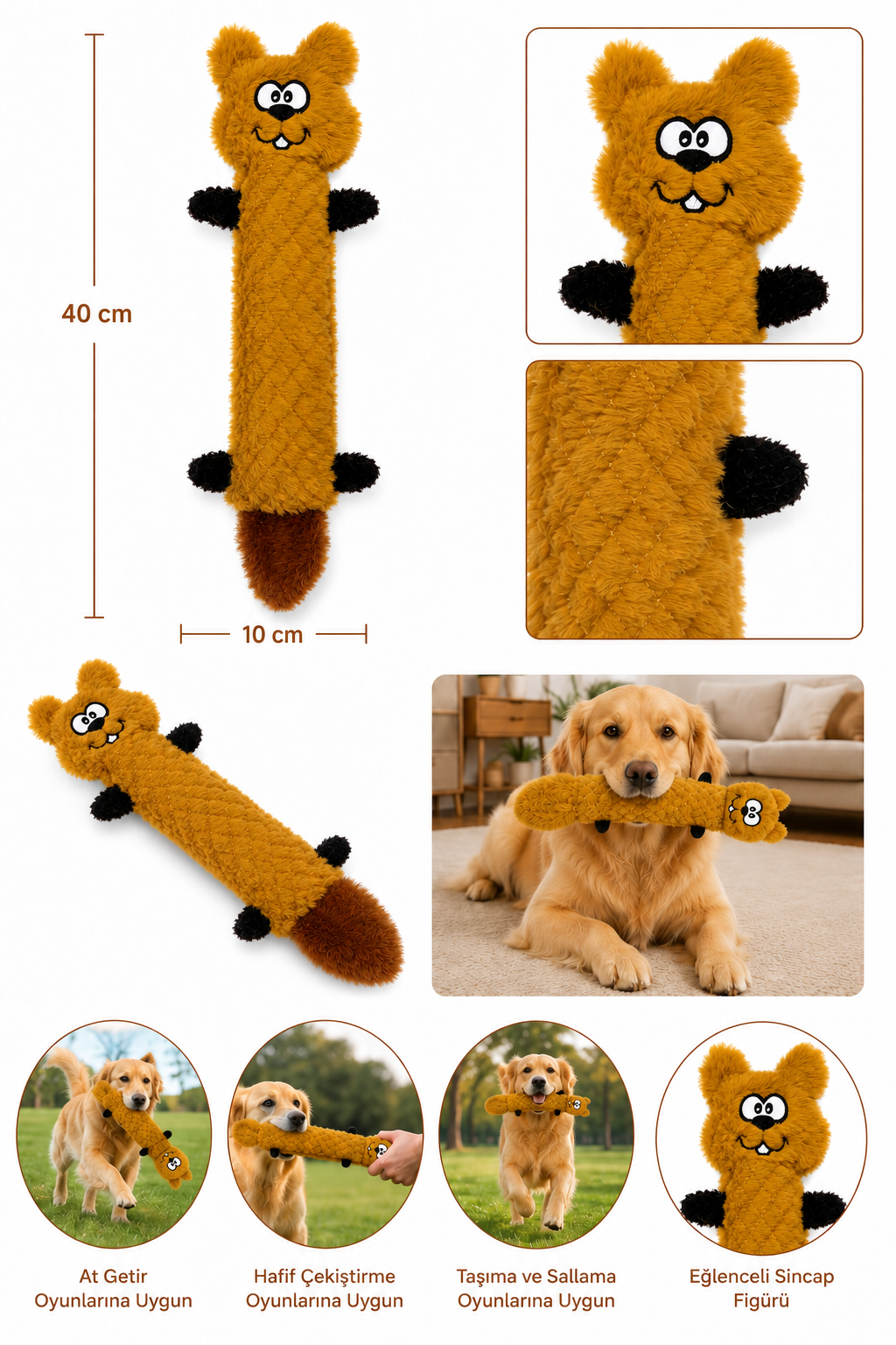 Havhav Sincap 40 cm - Peluş Sincap Köpek Oyuncağı